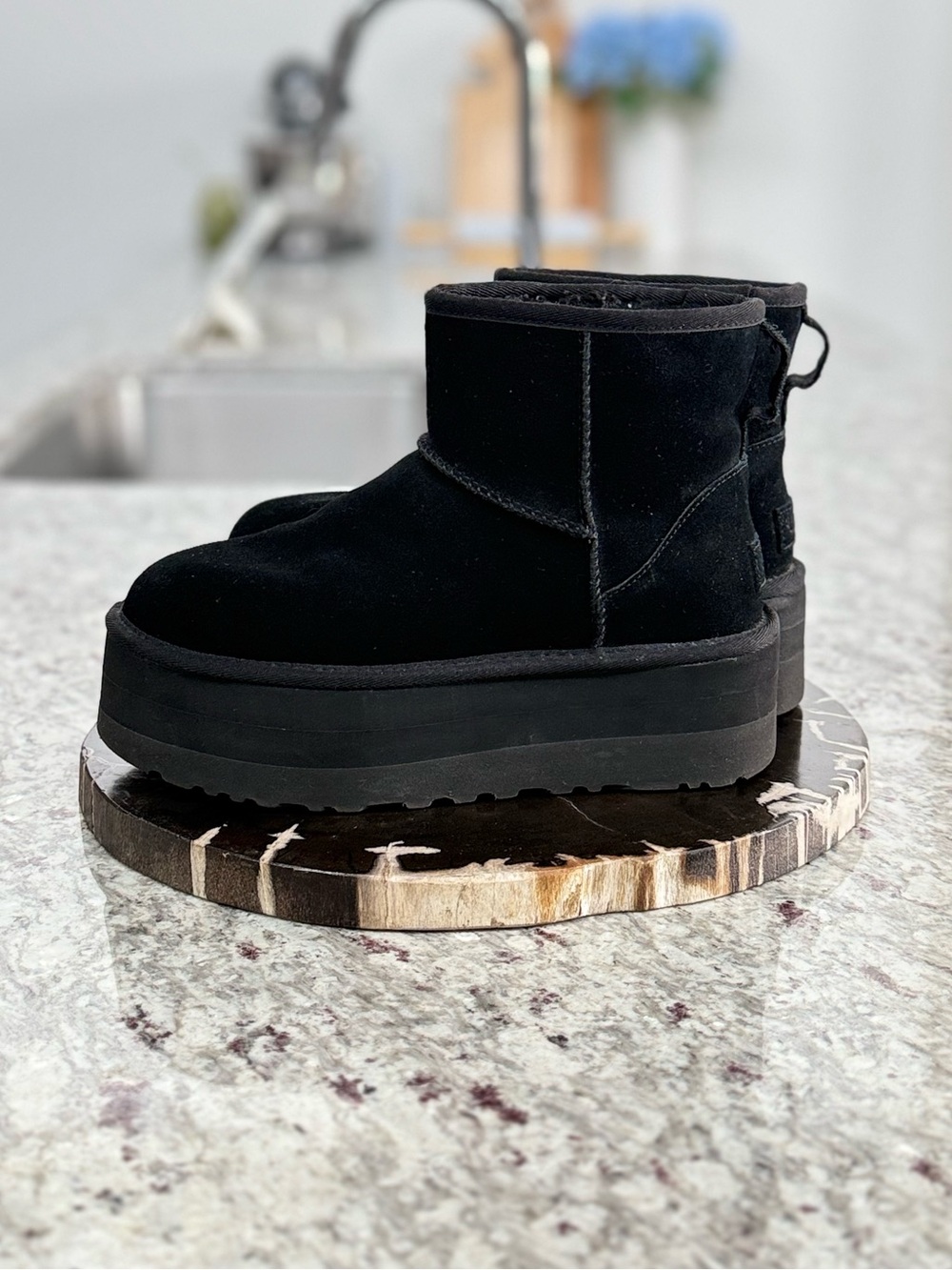 UGG Classic Mini Platform Boots Black Suede Waterproofed Excellent Condition
